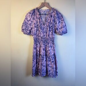 Rails Fiorella Dress Pink Purple Ikat Smocked Waist Size XS